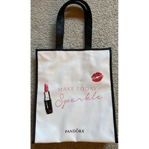 Pandora tote Shopping Bag White Black Red Lipstick Lips Size Medium